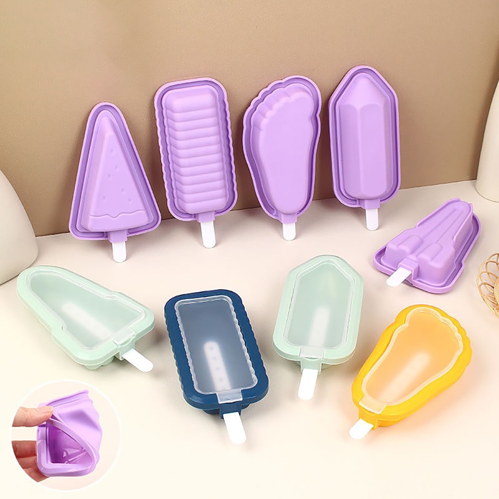 Silicone Popsicle Mold Set Multi-Shape Ice Cream Maker for Homemade Frozen Treats