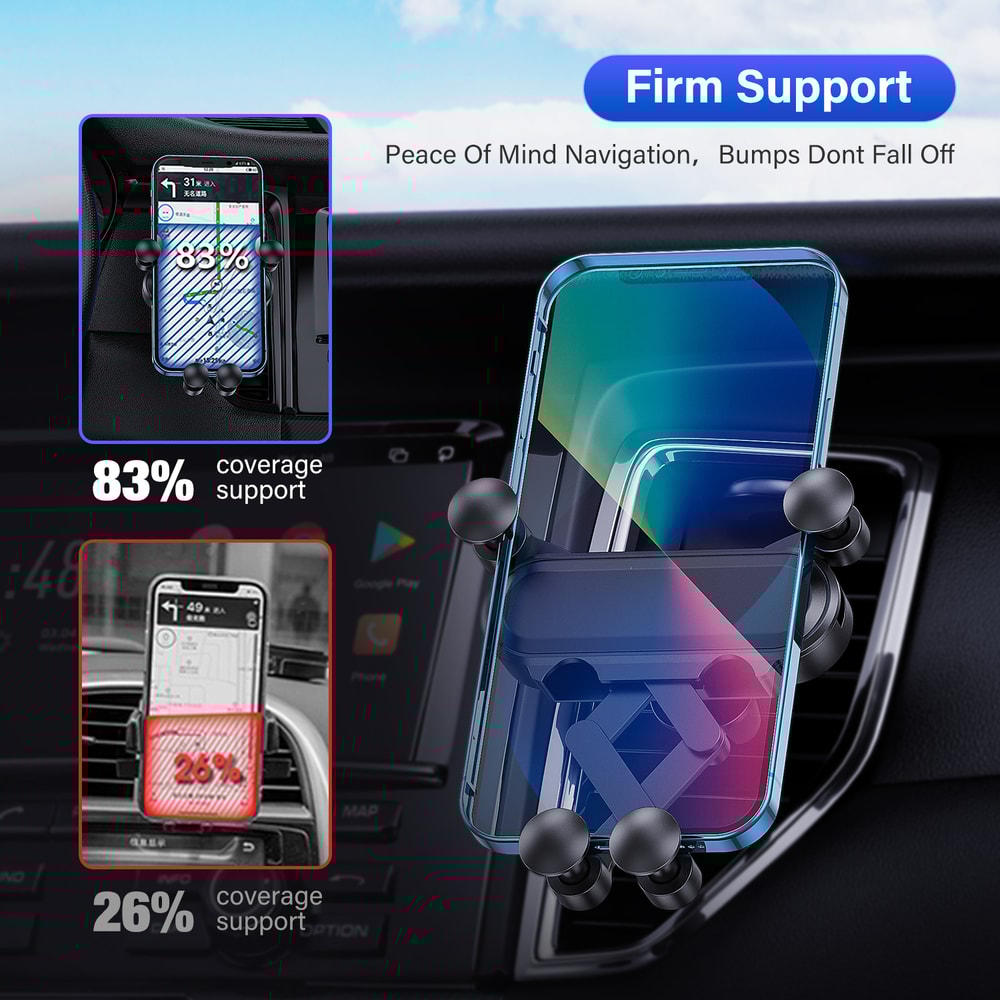 Gravity Car Phone Holder Air Vent Mount for Mobile Phones and GPS Devices