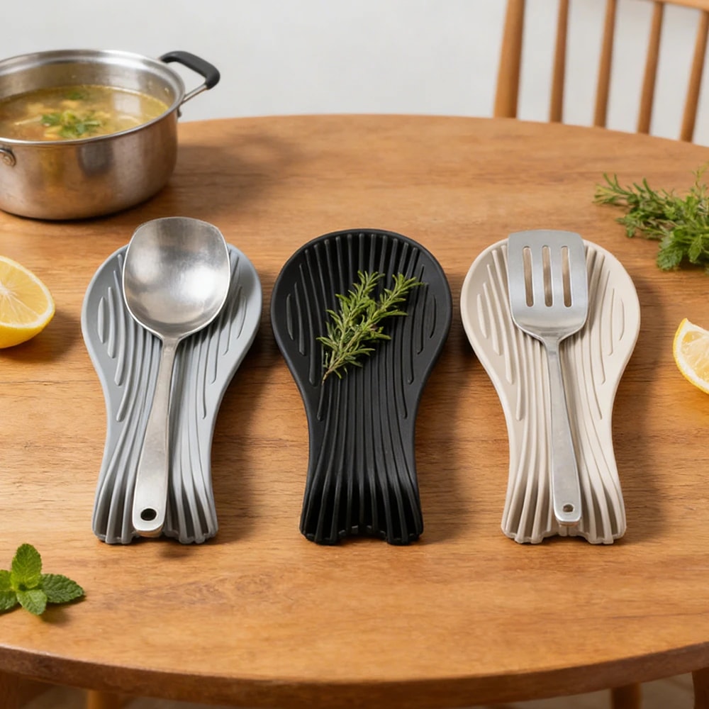Silicone Heat Resistant Spoon Holder Placemat Non Slip Insulated Cutlery Rest For Kitchen 3