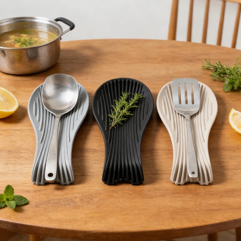 Silicone Heat Resistant Spoon Holder Placemat Non Slip Insulated Cutlery Rest For Kitchen 3