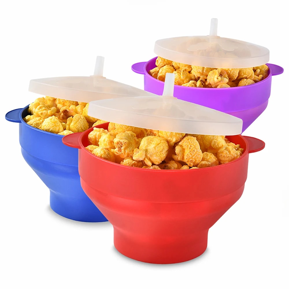 Microwave Popcorn Bowl Silicone DIY Popcorn Maker With Lid Fruit Dish Chips Bucket High Quality Kit 8