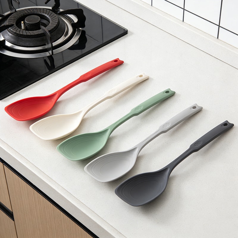 Silicone Mixing Spoon with Non Slip Round Handle Versatile Cooking Utensil for Stirring & Scooping