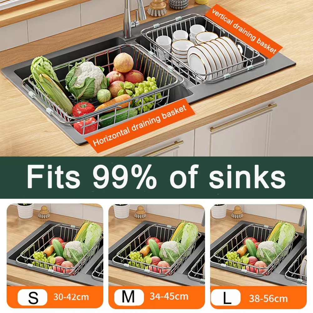Expandable Over The Sink Dish Rack And Stainless Steel Drain Basket For Fruits Vegetables And Dishe 1