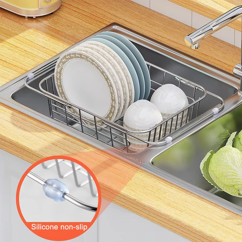 Expandable Over The Sink Dish Rack And Stainless Steel Drain Basket For Fruits Vegetables And Dishe 2