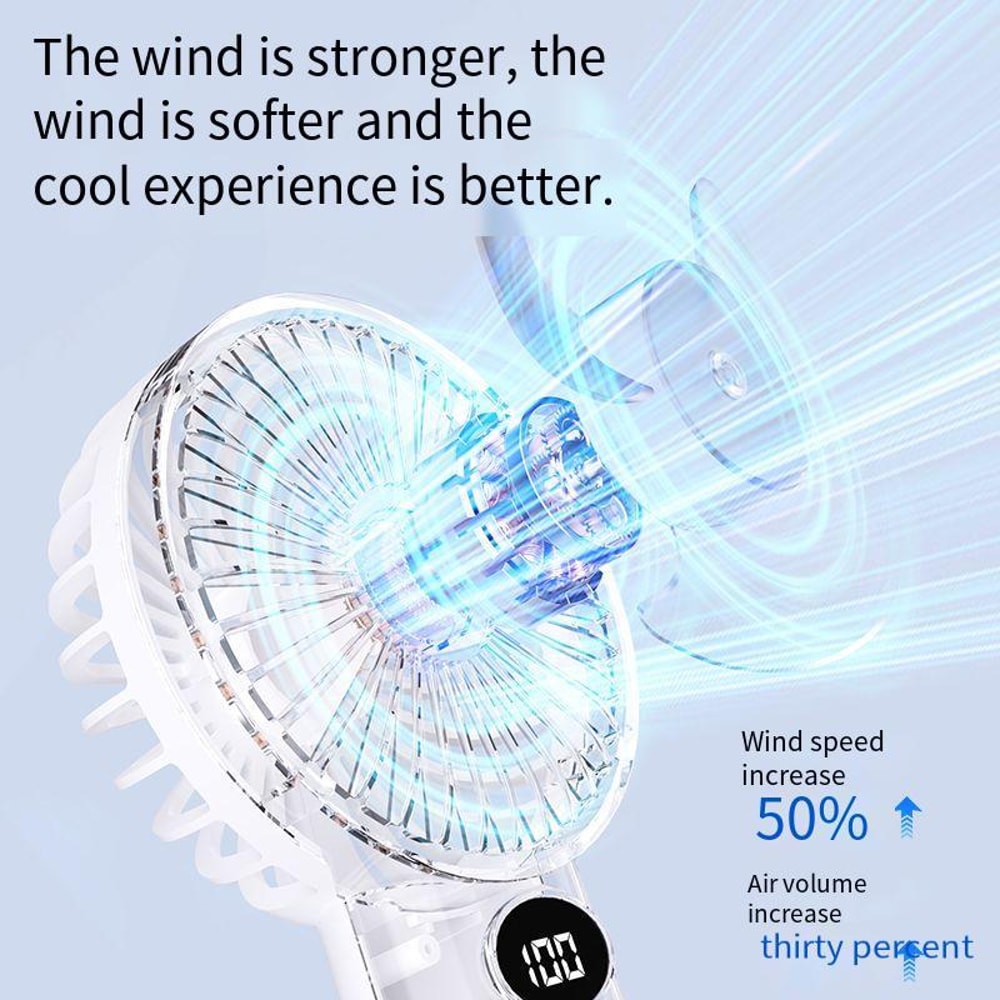 Portable Handheld Fan with LED Display Rechargeable Mini Desk Travel Fan