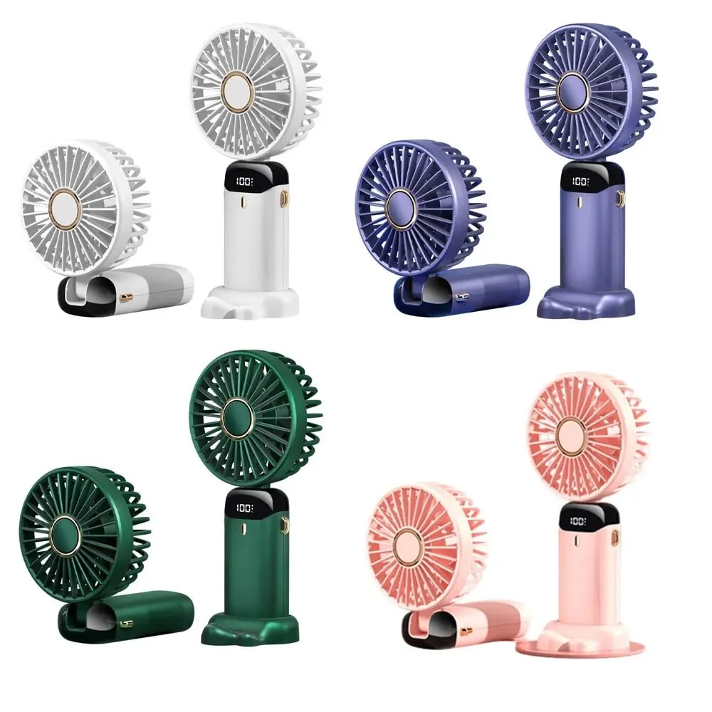Portable Handheld Fan with Phone Holder USB Rechargeable Foldable Neck Fan with Display