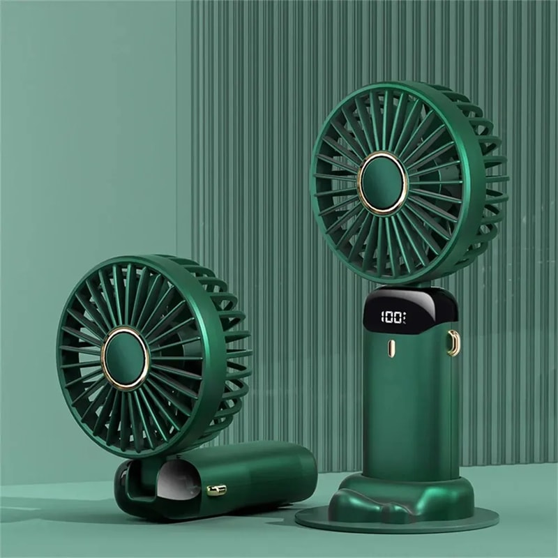 Portable Handheld Fan with Phone Holder USB Rechargeable Foldable Neck Fan with Display