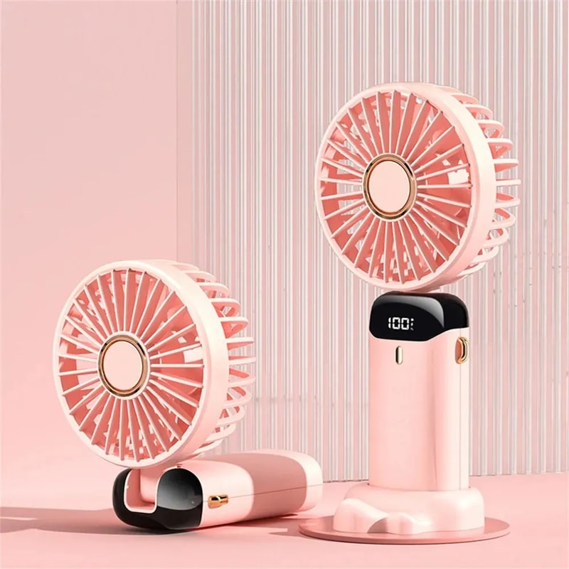 Portable Handheld Fan with Phone Holder USB Rechargeable Foldable Neck Fan with Display