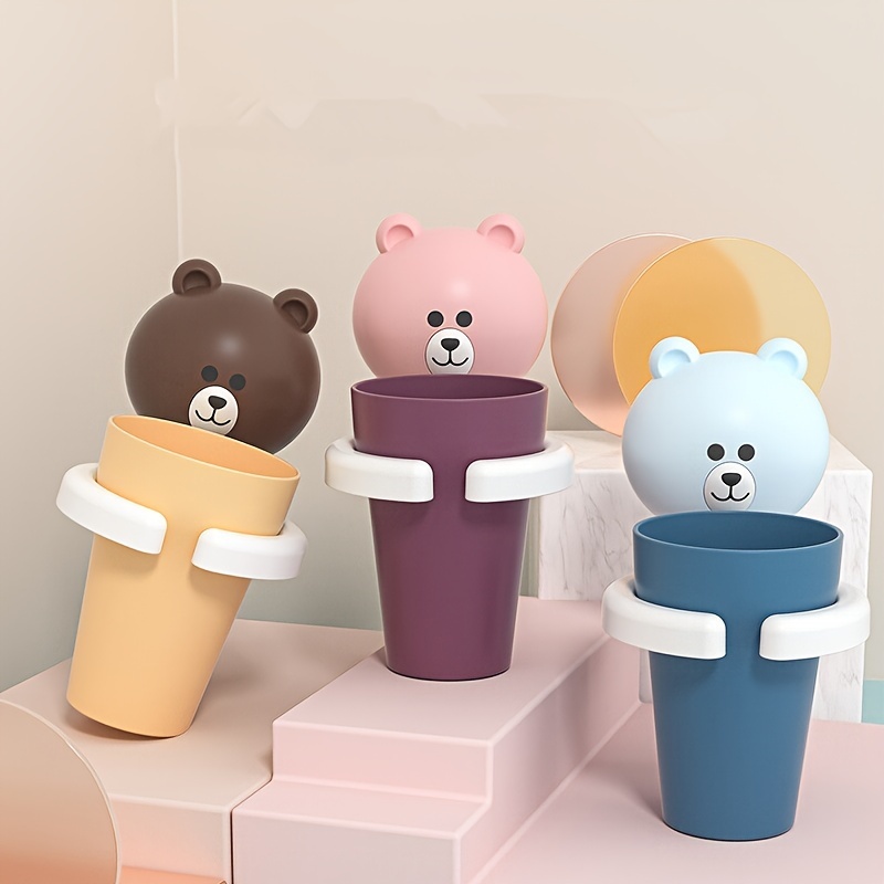 Cute Self Adhesive Toothbrush Holder Wall Mounted Bathroom Organizer Cup 2