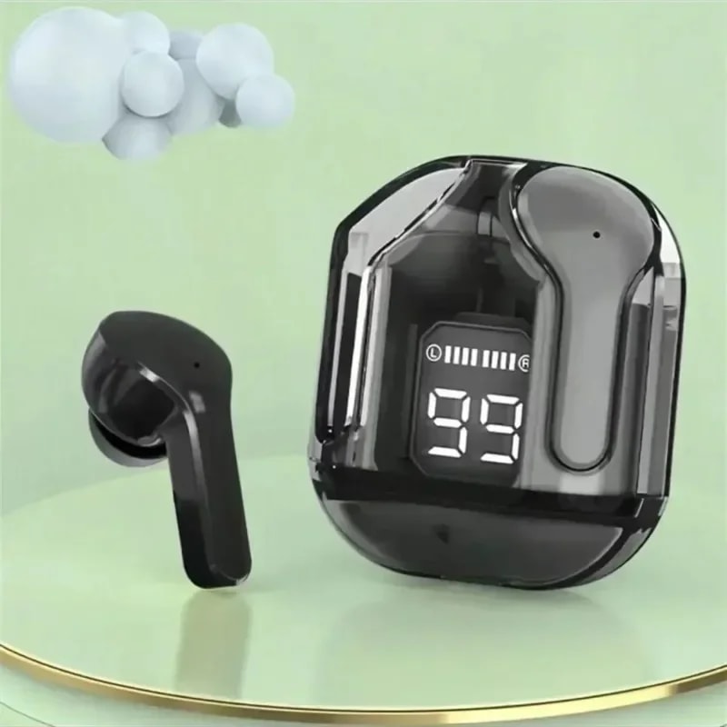 CrystalView Transparent Wireless Earbuds with LED Display and HiFi Stereo Sound