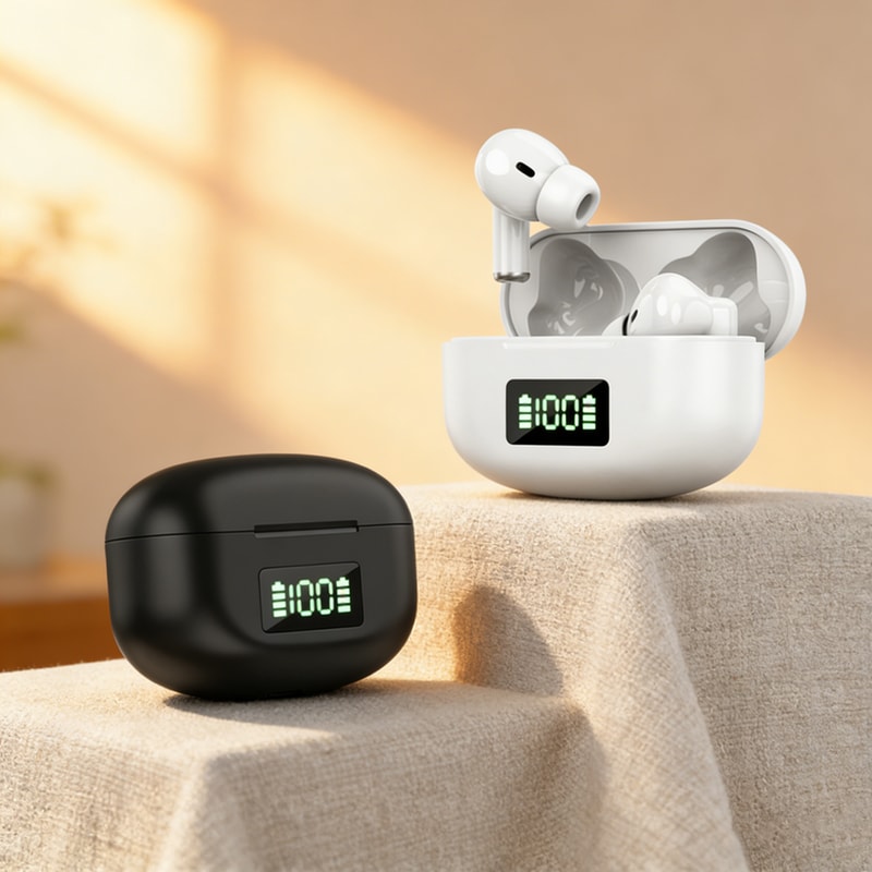 Smart LED Display Bluetooth Earbuds with Noise Cancelling and Touch Control