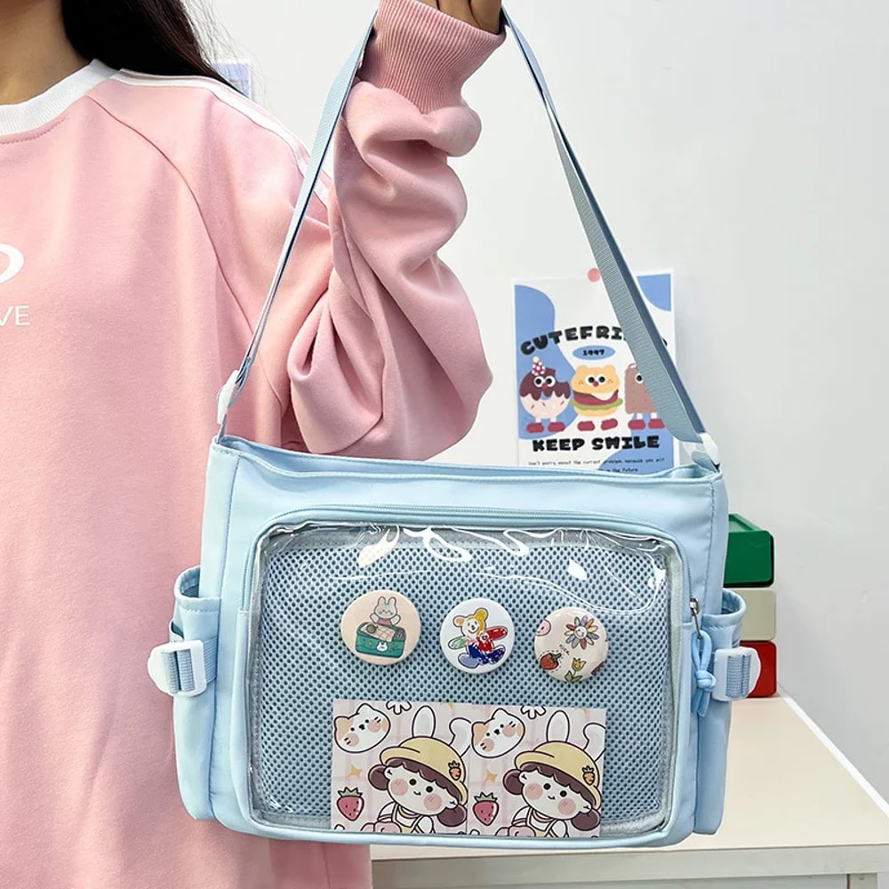 Bag Transparent Pin Display Crossbody Messenger Bag