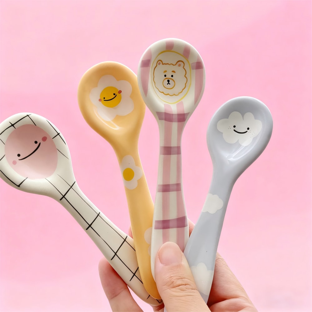 Cute Smiling Ceramic Ice Cream Spoon Hand Painted Irregular Dessert Breakfast Spoon For Kitchen Ta 0