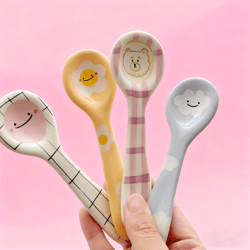 cute smiling ceramic ice cream spoon hand painted irregular dessert & breakfast spoon for kitchen tableware