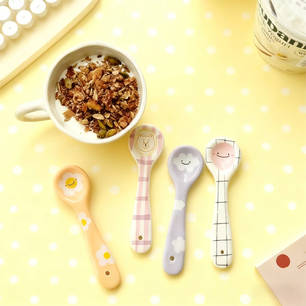 Cute Smiling Ceramic Ice Cream Spoon Hand Painted Irregular Dessert Breakfast Spoon For Kitchen Ta 1