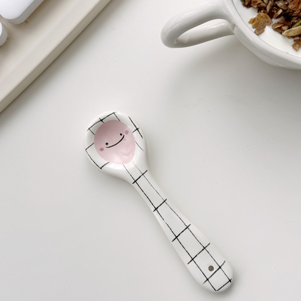 Cute Smiling Ceramic Ice Cream Spoon Hand Painted Irregular Dessert Breakfast Spoon For Kitchen Ta 7