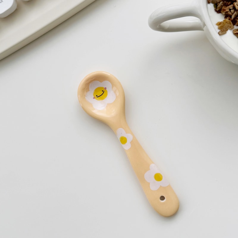 Cute Smiling Ceramic Ice Cream Spoon Hand Painted Irregular Dessert Breakfast Spoon For Kitchen Ta 8