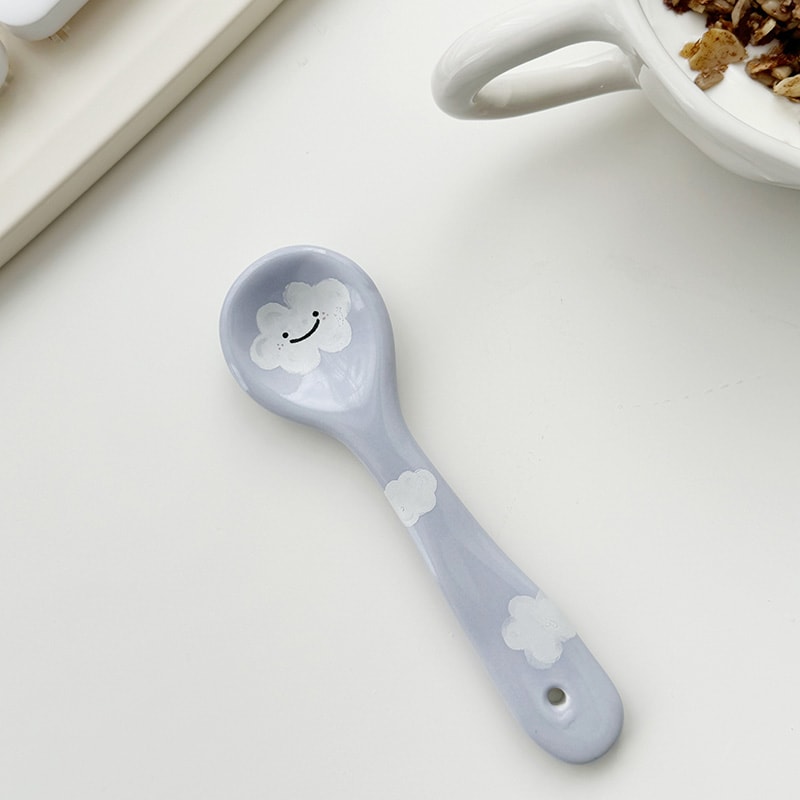 Cute Smiling Ceramic Ice Cream Spoon Hand Painted Irregular Dessert Breakfast Spoon For Kitchen Ta 9