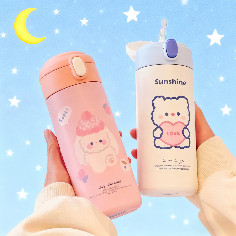 Cute Stainless Steel Thermos Insulated Straw Water Bottle 1