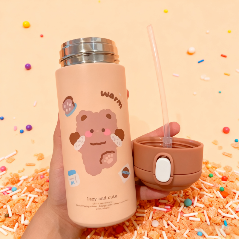 Cute Stainless Steel Thermos Insulated Straw Water Bottle 3