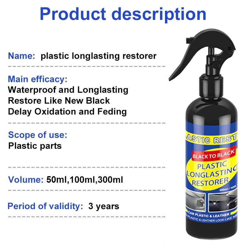 Car Plastic Restorer and Trim Restorer with Nano Ceramic Coating Agent for Professional Black Shine