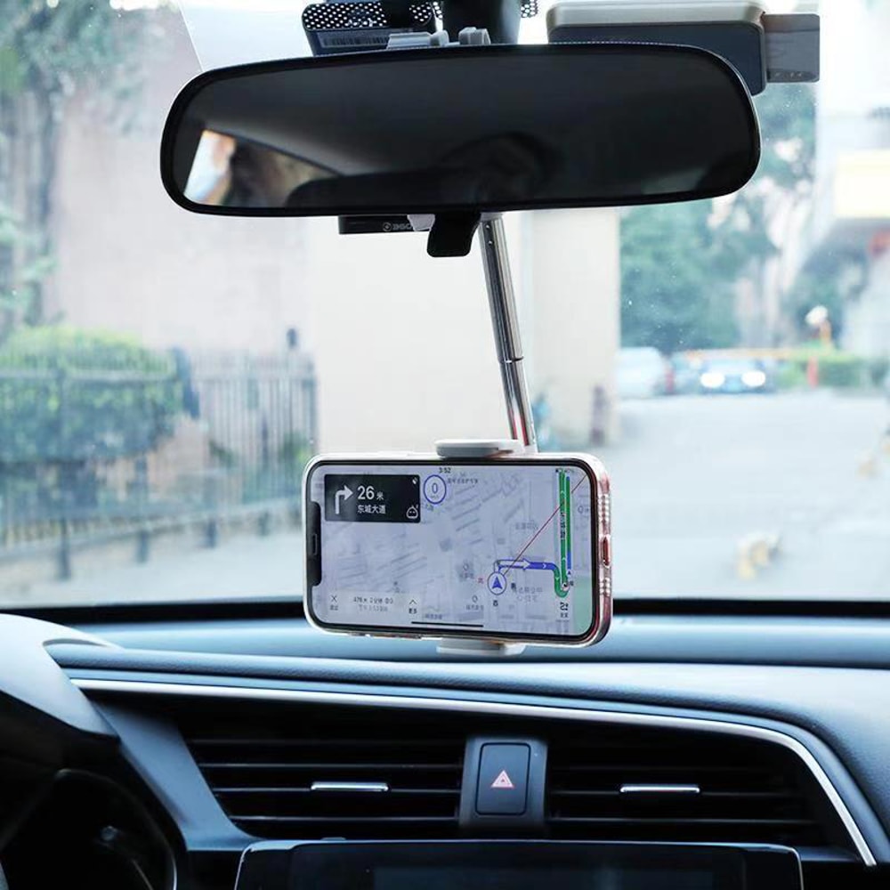 Rotatable Rearview Mirror Phone Mount Retractable GPS Bracket For Safe Driving 2