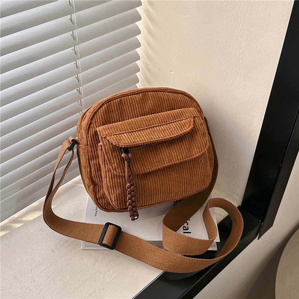 Corduroy Crossbody Bag Small Unisex Shoulder Bag for Daily Commute