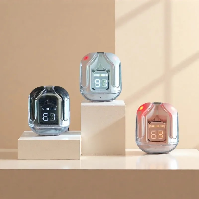 Transparent TWS Wireless Bluetooth Earbuds Crystal Clear HiFi Stereo Sound & LED Power Display