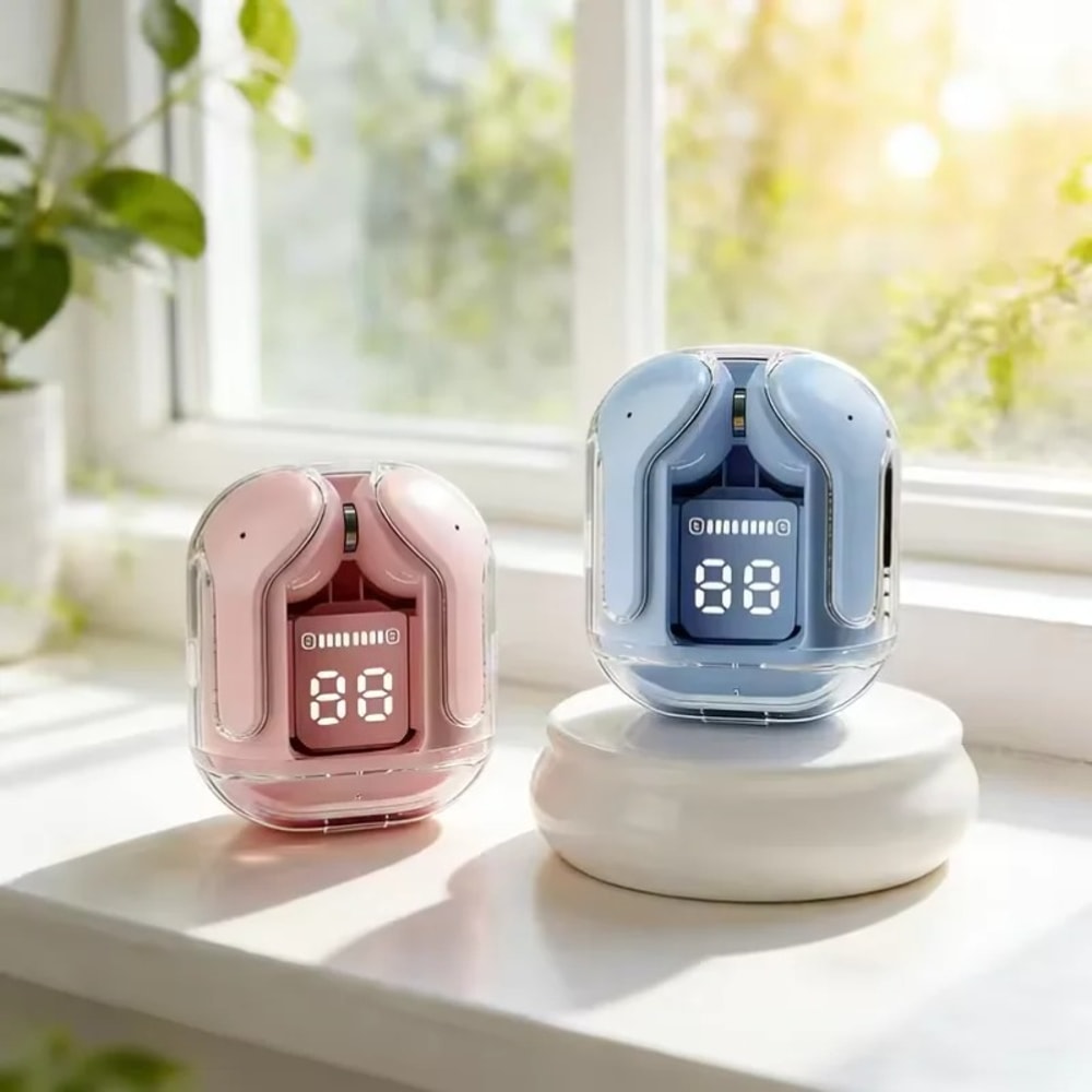 Crystal Sound TWS Transparent Wireless Earbuds with LED Power Display