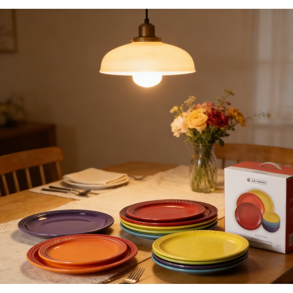 Rainbow Enamel Dinner Plates Set Colorful Round Decorative Tableware 1