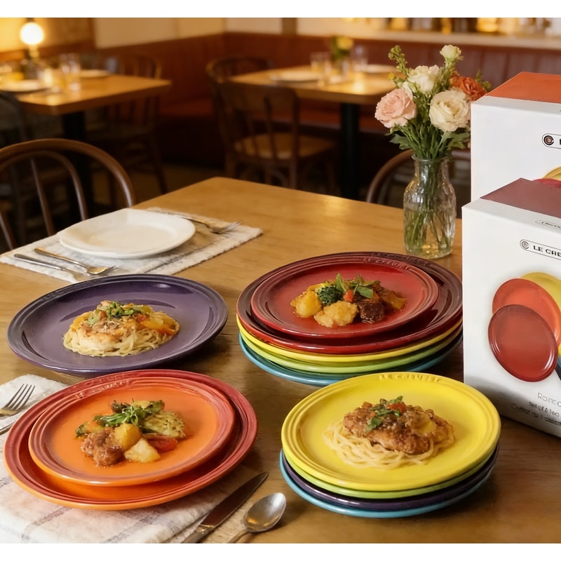 Rainbow Enamel Dinner Plates Set Colorful Round Decorative Tableware 2