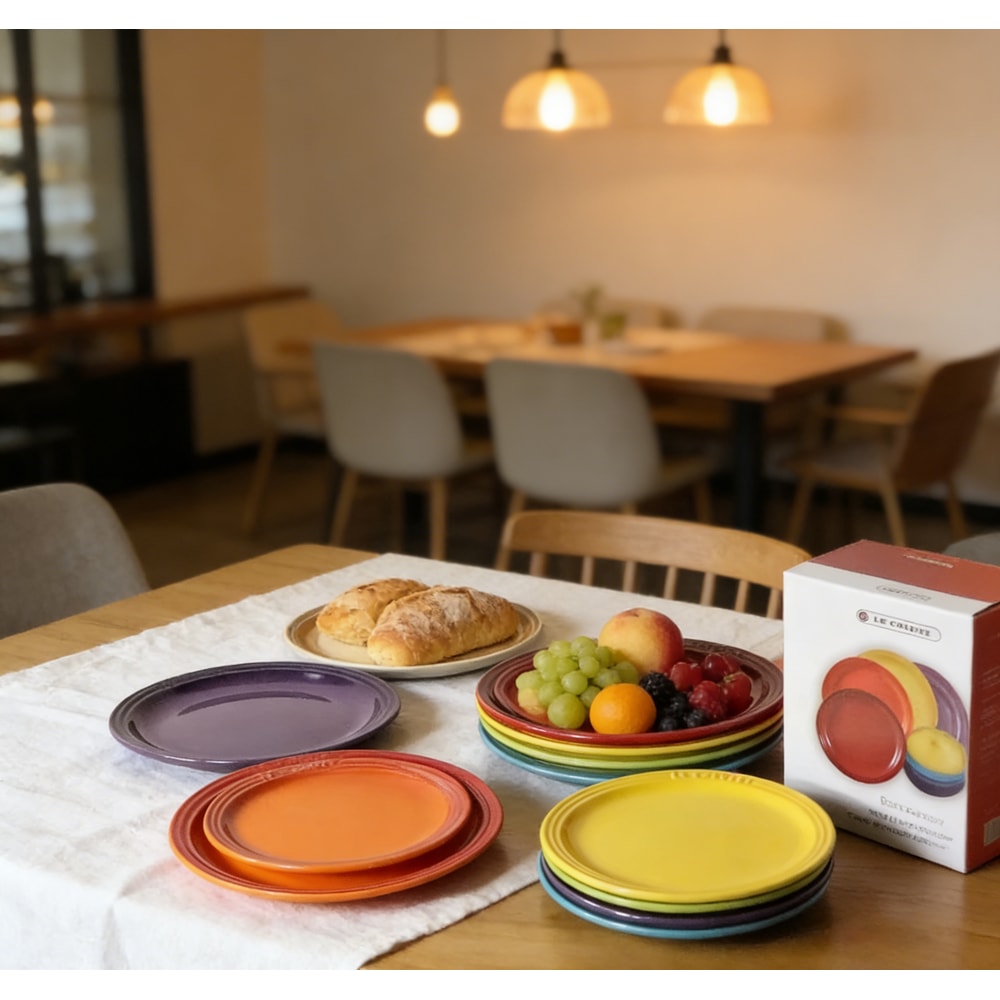 Rainbow Enamel Dinner Plates Set Colorful Round Decorative Tableware 3