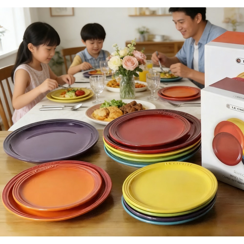 Rainbow Enamel Dinner Plates Set Colorful Round Decorative Tableware 4
