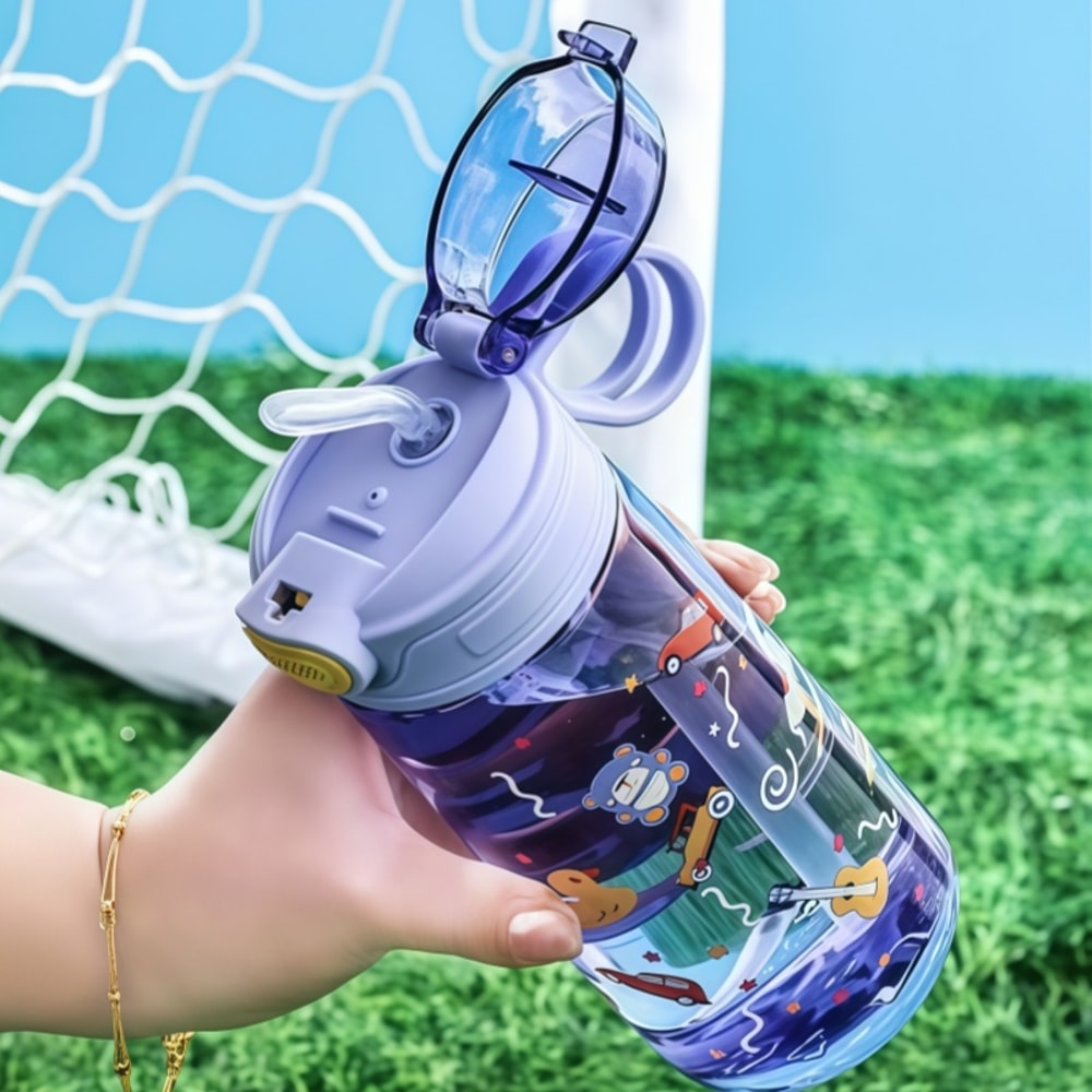 Cartoon Animal Water Bottle for Kids Leak Proof Cute Straw Cup with Safety Lock Portable Drinking Jug for Outdoor