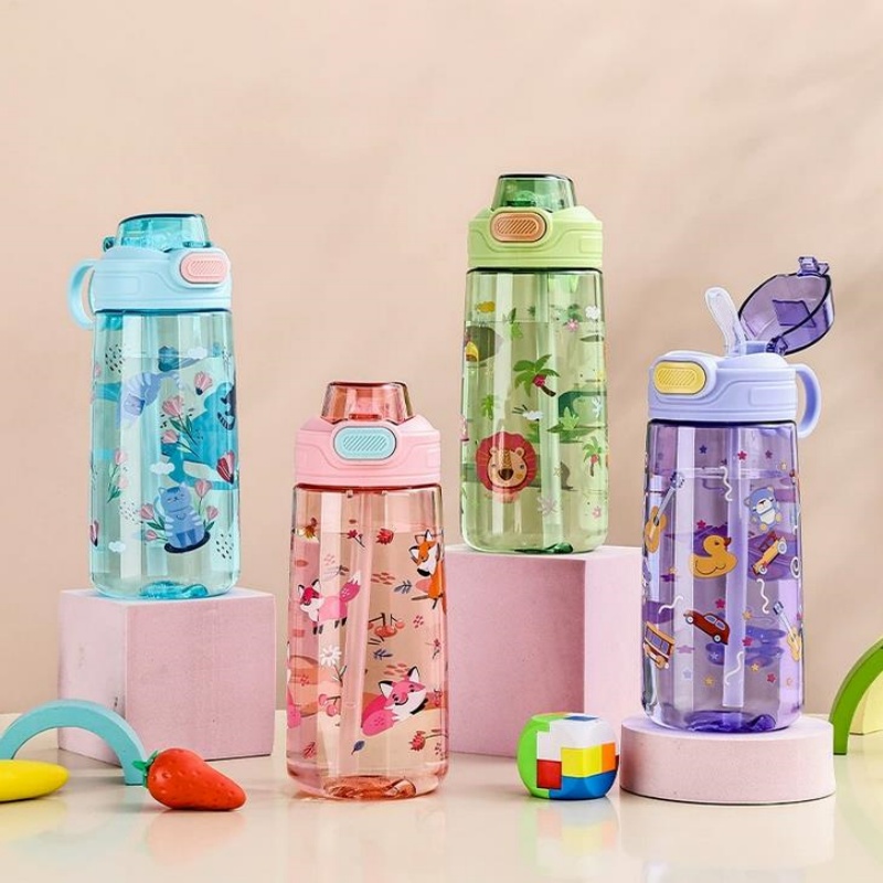 Cartoon Animal Water Bottle for Kids Leak Proof Cute Straw Cup with Safety Lock Portable Drinking Jug for Outdoor