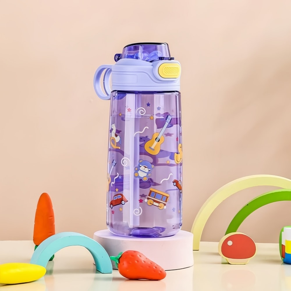 Cartoon Animal Water Bottle for Kids Leak Proof Cute Straw Cup with Safety Lock Portable Drinking Jug for Outdoor