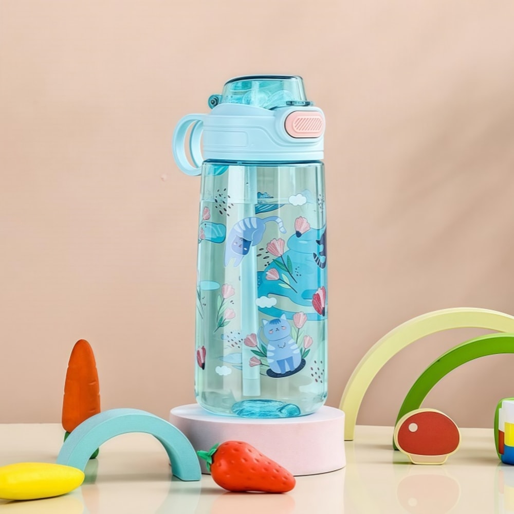 Cartoon Animal Water Bottle for Kids Leak Proof Cute Straw Cup with Safety Lock Portable Drinking Jug for Outdoor