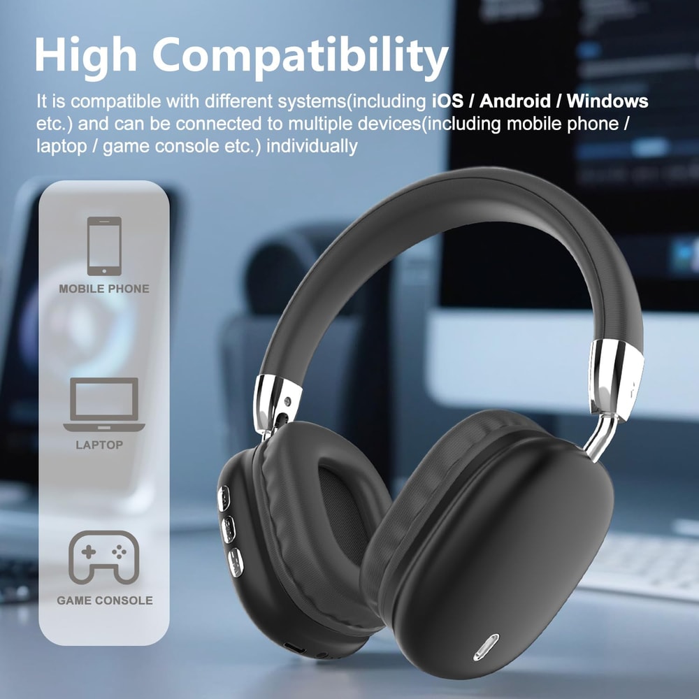 Wireless Over Ear Headphones With HiFi Stereo Sound Foldable Adjustable Headset Built In Mic For P