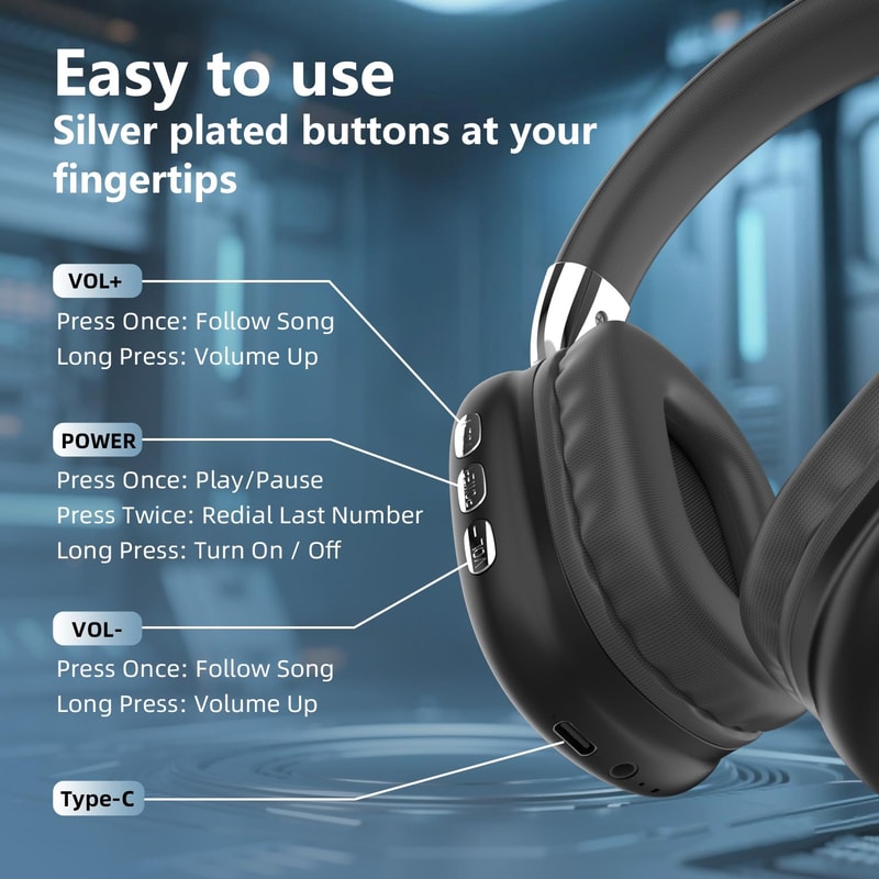 Wireless Over Ear Headphones With HiFi Stereo Sound Foldable Adjustable Headset Built In Mic For P