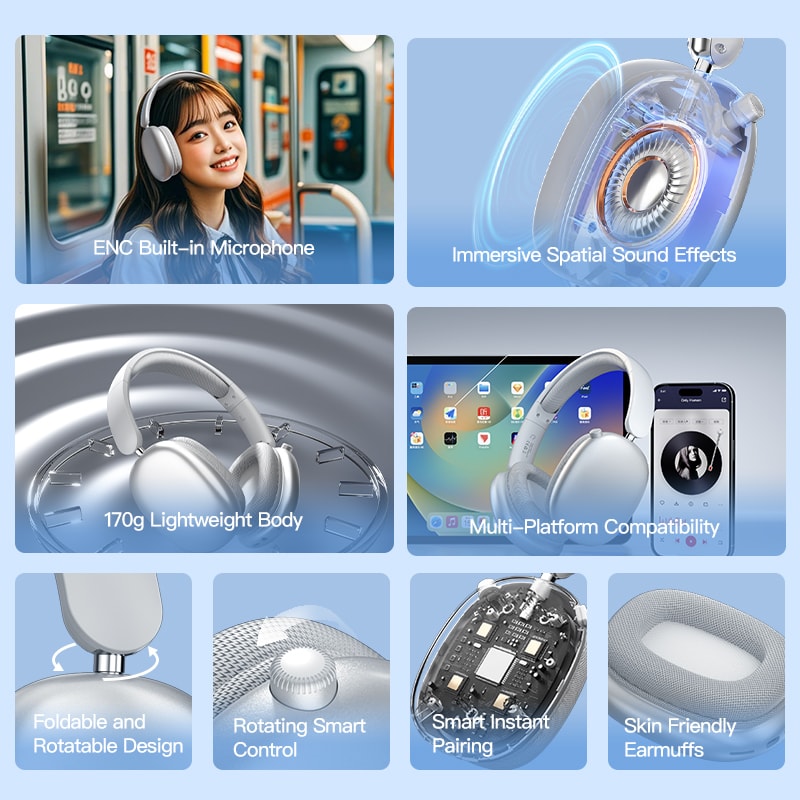 Wireless Bluetooth Headphones Over Ear With Hi Res Audio Foldable Travel Sport Headset 1