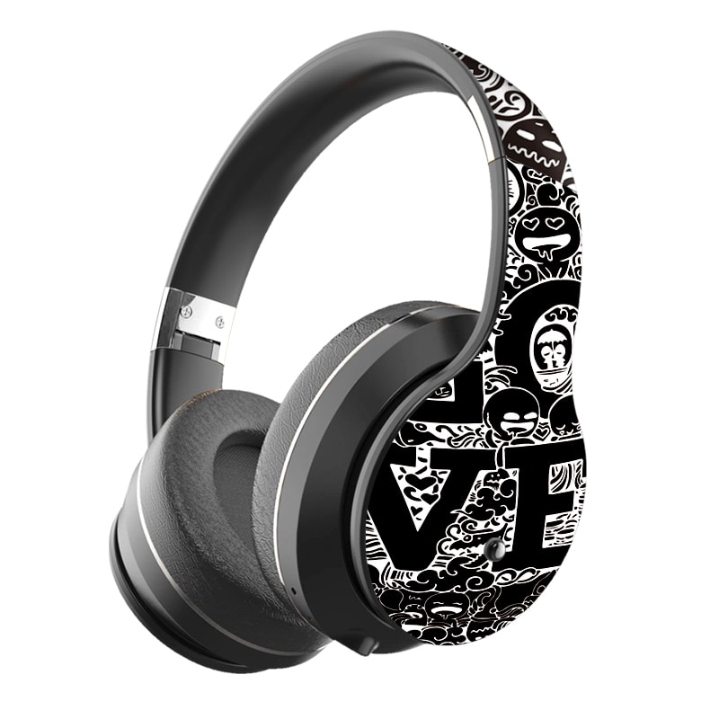 Graffiti Design Wireless Bluetooth Over Ear Headphones Hi Fi Stereo with Mic Foldable for Phones PCs and Laptops