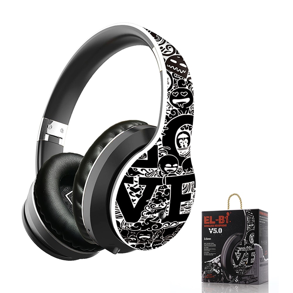 Graffiti Design Wireless Bluetooth Over Ear Headphones Hi Fi Stereo with Mic Foldable for Phones PCs and Laptops