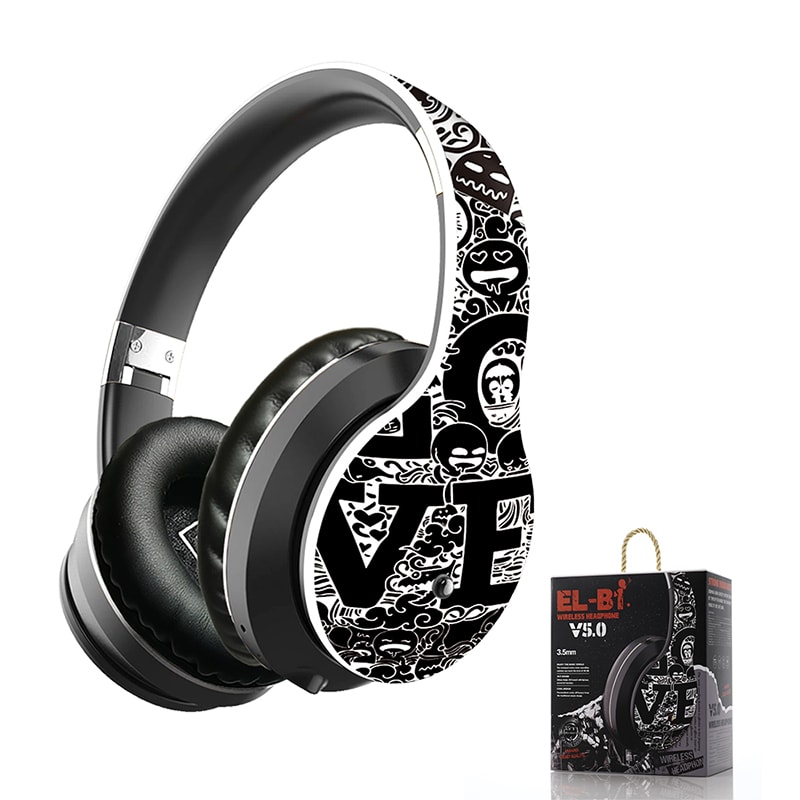 Graffiti Design Wireless Bluetooth Over Ear Headphones Hi Fi Stereo with Mic Foldable for Phones PCs and Laptops