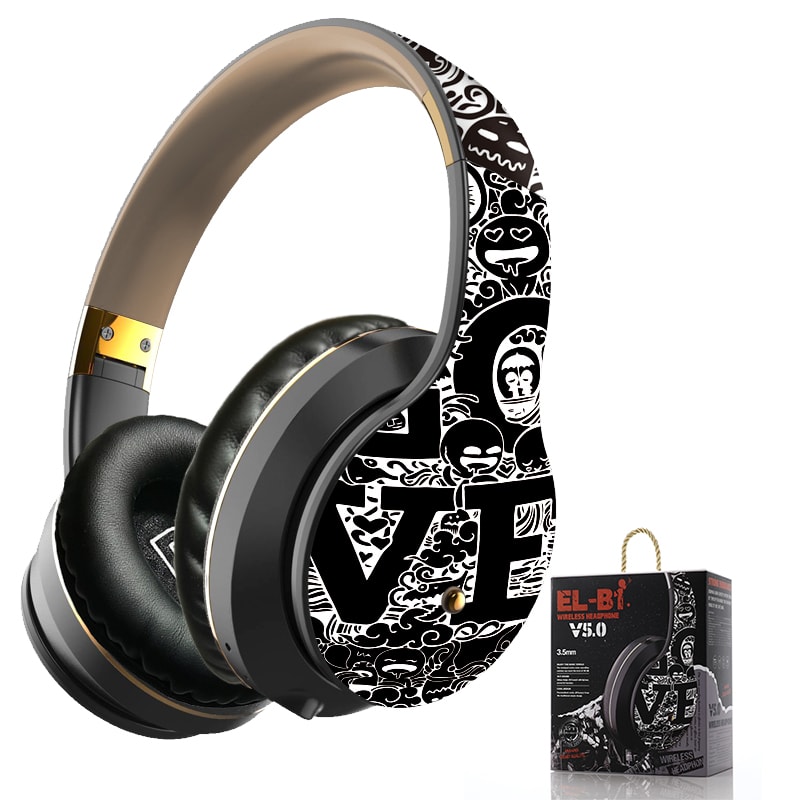 Graffiti Design Wireless Bluetooth Over Ear Headphones Hi Fi Stereo with Mic Foldable for Phones PCs and Laptops