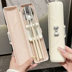 portable stainless steel cutlery set with travel case fork spoon chopsticks dishwasher safe picnic tableware