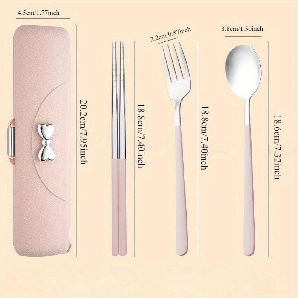 Portable Stainless Steel Cutlery Set with Travel Case Fork Spoon Chopsticks Dishwasher Safe Picnic Tableware