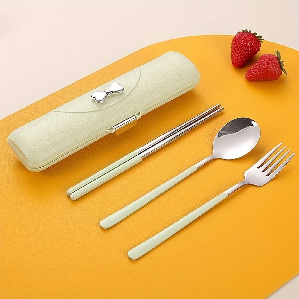 Portable Stainless Steel Cutlery Set with Travel Case Fork Spoon Chopsticks Dishwasher Safe Picnic Tableware