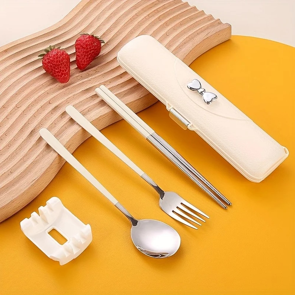Portable Stainless Steel Cutlery Set with Travel Case Fork Spoon Chopsticks Dishwasher Safe Picnic Tableware