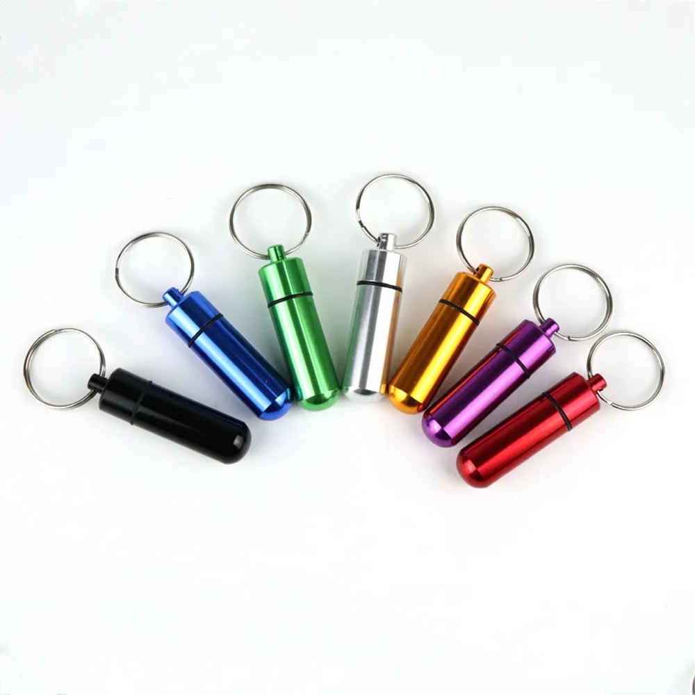 Portable Waterproof Mini Medicine Bottle Keychain Multi Color Aluminum Storage For Travel And Outdo 1