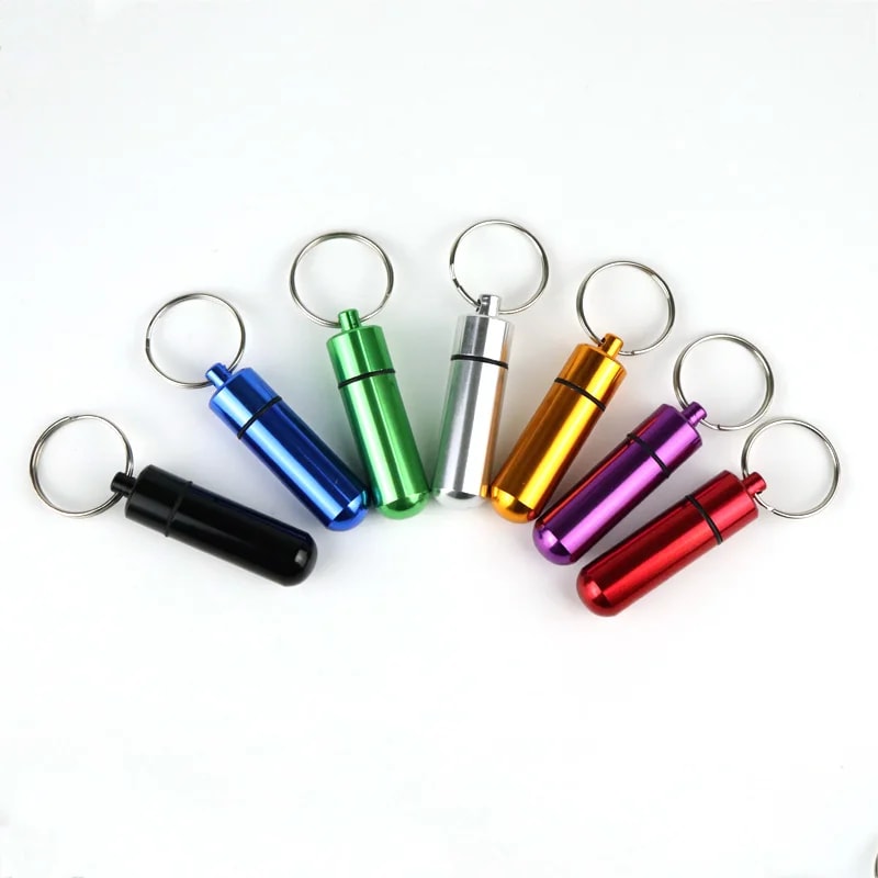 Portable Waterproof Mini Medicine Bottle Keychain Multi Color Aluminum Storage For Travel And Outdo 1